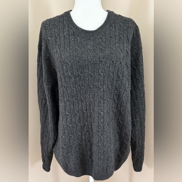 Jos. A Bank Oversized Dark Gray Cable Knit Slouchy Fisherman Lambs Wool Sweater - Picture 11 of 11